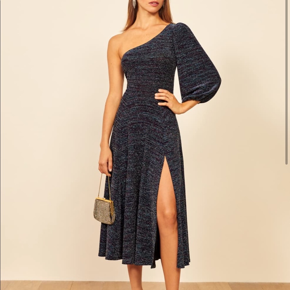 Reformation blue sparkly Santos midi dress